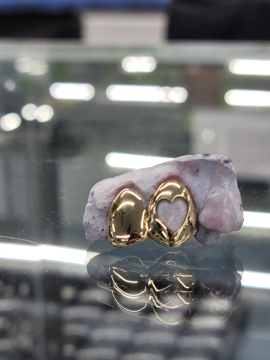 2 Teeth Grillz (Connected) #4 Solid/Heart Shaped Open Face